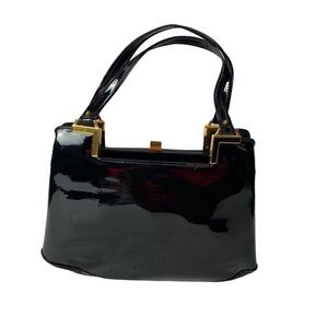 Crown Lewis Vintage women’s black patent Leather Handbags retro